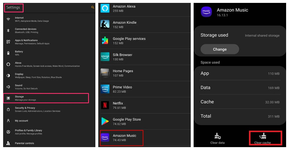 Efase kachèt Amazon Music sou tablèt Android ak Fire
